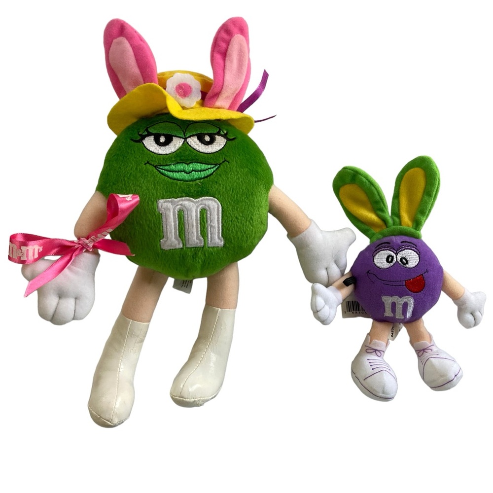 Set - Galerie M&Ms Easter Bunny Green Purple Collectible Plush 2003 2005.